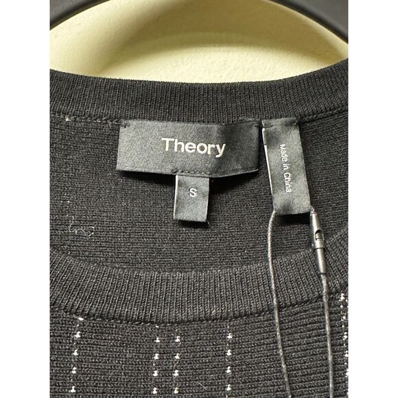 NWT - THEORY Slim Crew Pullover Sweater Black Eggshell Prosecco, Sz S - Picture 5 of 8